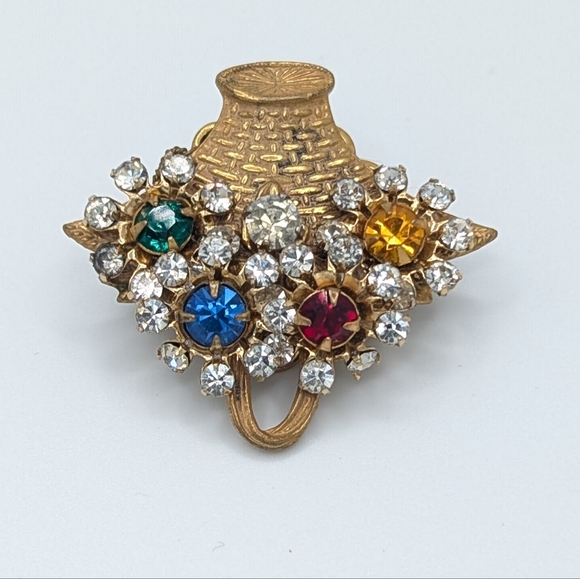Miriam Haskell Vintage Rhinestone Flower Basket Brooch - Picture 2 of 6